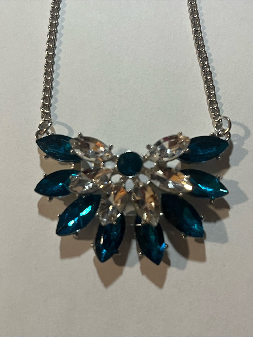 Source Unknown Teal and Clear Crystal Cluster Necklace